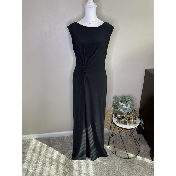 Boston Proper Women Black Cocktail Dress Small Maxi Gathered Sleeveless - Picture 1 of 12